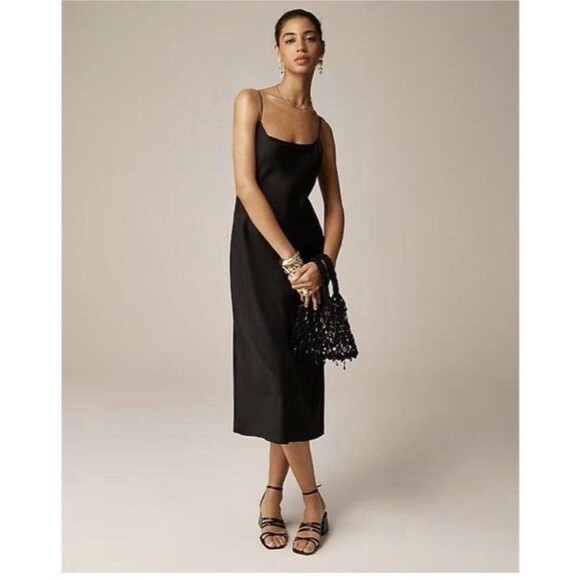 J. Crew Gwyneth slip dress in luster charmeuse Black  NWT Size 16 - Picture 1 of 7